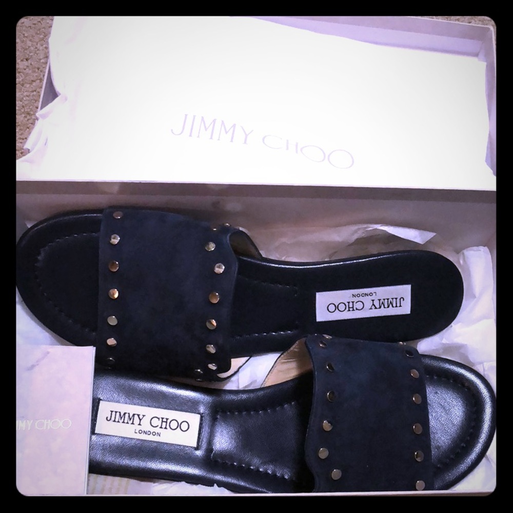 Jimmy Cho Navy flat sandal with studs